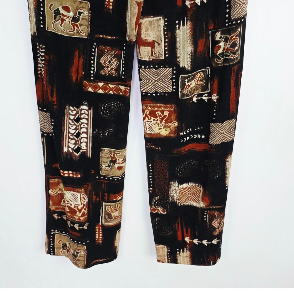 Chicos Travelers Pants Size 1 8 Medium Black Tribal African Safari Print Pull-On - Picture 6 of 14